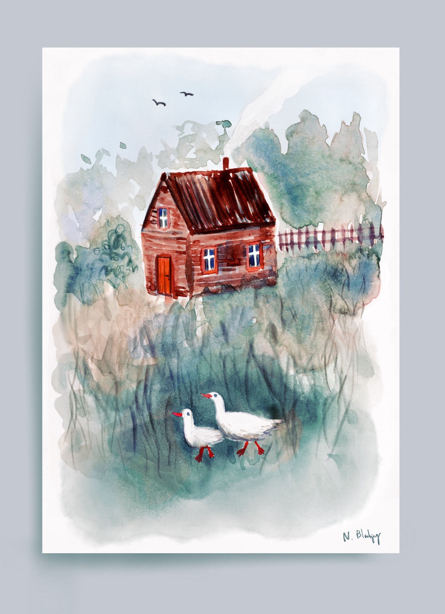 Two Geese - Art Poster - A3